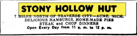Stony Hollow Hut (The Hut) - Jul 1947 Ad